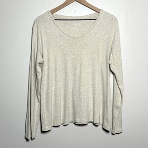 Liz Claiborne Womens Shirt XL Beige Casual Basics Minimalist V-Neck Office‎